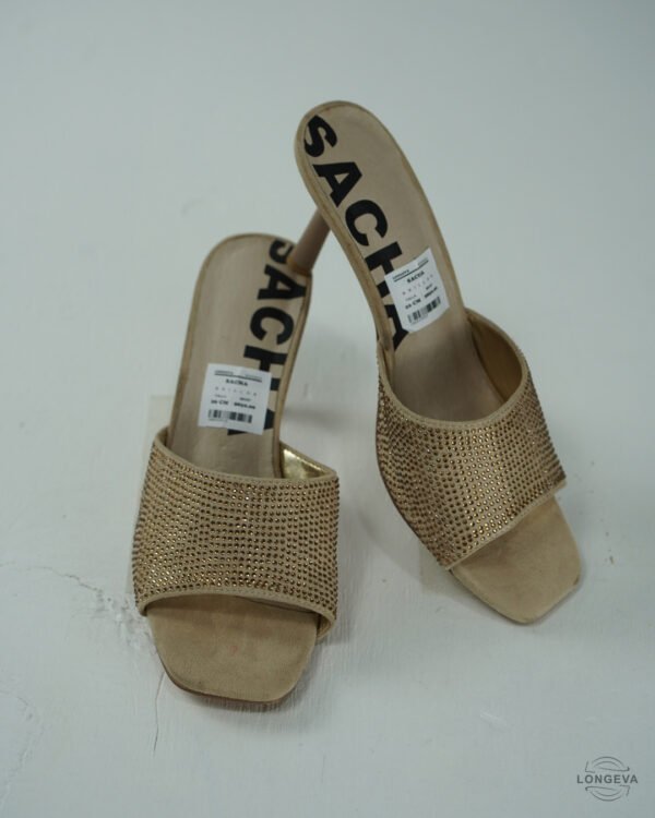 TACONES SACHA 26 CM BEIGE BRILLOS