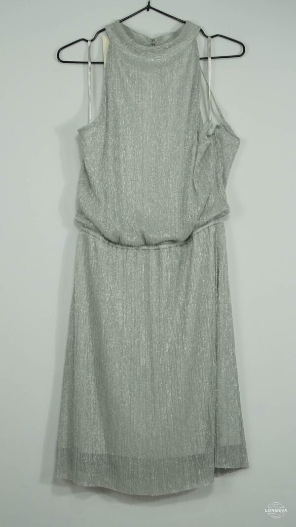 VESTIDO WHBM M PLATEADO BRILLOS