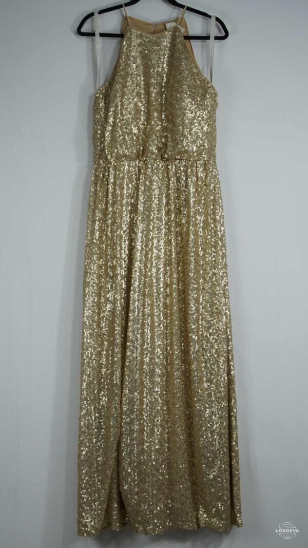VESTIDO BILL LEVKOFF 12 DORADO LENTEJUELAS